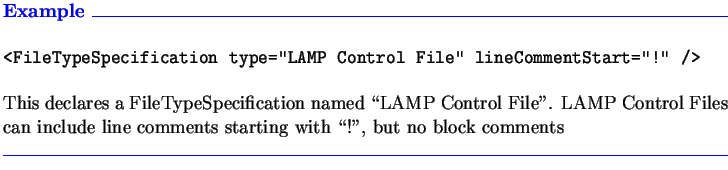 $\textstyle \parbox{6.3in}{\textcolor{blue}
{\textbf{Example \hrulefill}}\\
\pa...
...s starting with \lq\lq !'',
but no block comments
\\ \textcolor{blue}{\hrulefill}}$